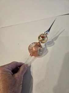 Vintage 10 1/2" Mercury Glass Triple Indent Double Ball Christmas Tree Topper  - Picture 1 of 15