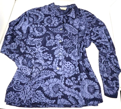 Blusa JAEGER Gran Bretaña Manga Larga De Colección Años 80 Grande Azul Marino Paisley Lana Ble Foto 1 de 4