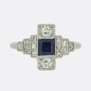 2.5Ct Art Deco Style Lab Created Diamond Sapphire Wedding 14k White Gold FN Ring - Picture 1 of 11