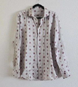 Camicissima 100% Linen Italy Printed Shirt Men 43 US Large Long Slv Hand Crafted - Picture 1 of 7
