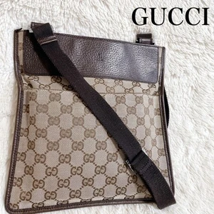 GUCCI Shoulder Bag Purse GG Canvas Leather Brown Authentic - Picture 1 of 24