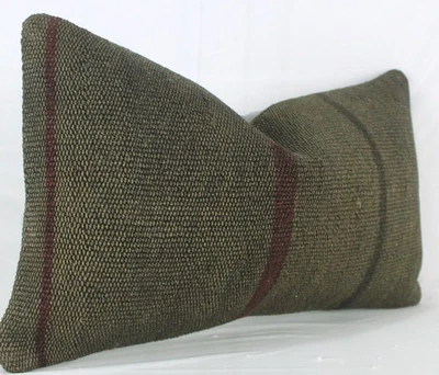 Funda Almohada Lumbar Decorativa Marrón Rojo Turco Kilim 12x20 Marrón Kilim Cojín Foto 1 de 4