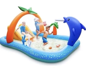 Evajoy aufblasbares Kinderpool Spielcenter mit Rutsche, 95"x75"x40", blau, EJ-HF02 - Bild 1 von 6