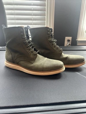 Men’s 11 Cole Haan Leather & Canvas Lunargrand Lace Boot- rain boot. Green - Image 1 of 4