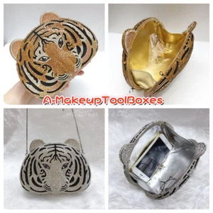 Crystal Tiger Head Shaped Party Evening Wedding Bridal Clutch Bag Minaudiere C75 - Picture 1 of 26