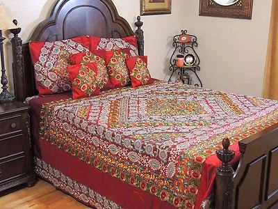 Maroon Embroidery Duvet India Bedding - Luxury Decorative Sari Ensemble King - Image 1 of 4