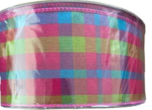 Nastro decorativo premium con filo plaid rosa 50 iarde corona artigianale fiocco largo 2,5" - Foto 1 di 3