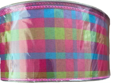 Premium Decorative Wired Ribbon Plaid Pink 50 Yd Wreath Craft 2.5” Wide Bow - Image 1 of 3
