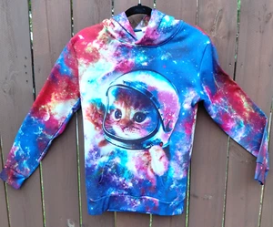 Space Astronaut Cat Funny Hoodie Kids Plus Size 3XL Multicolor Kangaroo Pocket - Picture 1 of 14