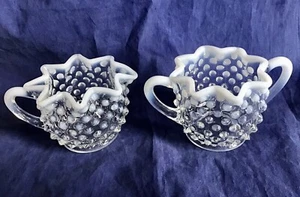 Vintage Fenton art glass French opalescent hobnail star crimped sugar & creamer - Picture 1 of 3