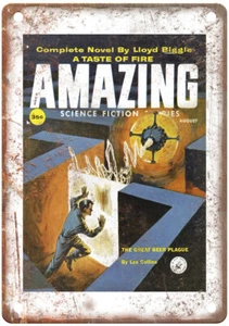 Letrero de metal reproducción aspecto retro 1959 Pulp Cover Amazing Stories v33 n08 J1069 - Imagen 1 de 2