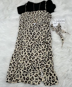 NEW Rare Editions 4pc Animal Print Dress Tee Scrunchie Necklace Girls Size 12 - Picture 1 of 12