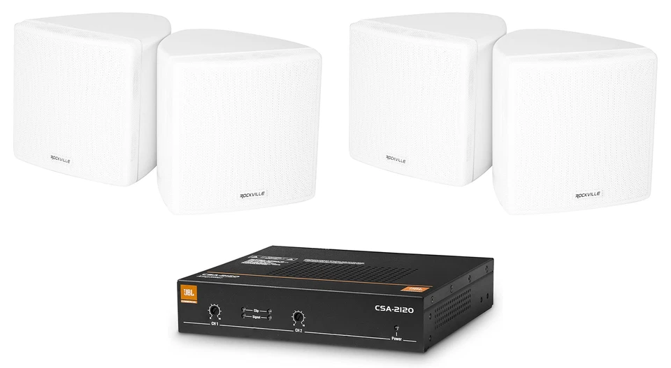 JBL CSA 2120 Commercial Amplifier Amp+(4) 3.5" White Cube Speakers 4 Restaurant - Image 1 of 4