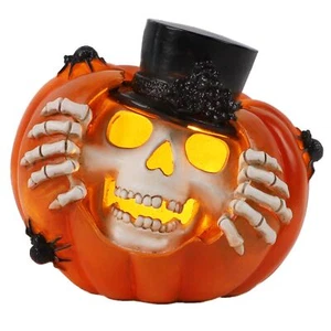 Halloween Pumpkin Skeleton Decor-Light Up Spooky Skull Pumpkin Ornaments with... - Picture 1 of 7