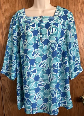 Maggie Barnes Multicolor Floral Blouse 3/4 Sleeves Button Front Women's Size 0X - Image 1 of 4