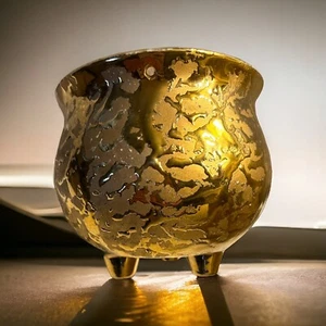 Beautiful Mid Century Weeping Gold Planter: Hand Decorated, Warranted 22k Gold - Picture 1 of 9