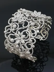 Filigree Statement Cuff Bracelet 925 Sterling Silver Handmade Red Carpet Jewelry - Picture 1 of 5