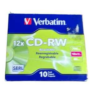 Verbatim 95156 700MB 80-Min 4x-12x High-Speed CD-RWs, 10 pk, Factory Sealed - Picture 1 of 4