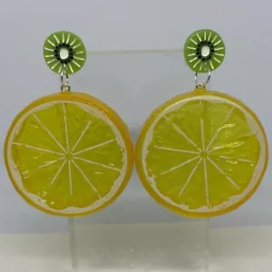 Extra Large citrus fruit Slice stud Earrings Kitsch 8cm long, lemon lime orange. - Picture 1 of 84
