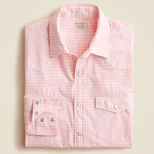 J Crew Secret Wash cotton poplin western shirt Mens Small Cooper Gingham Pink - Picture 1 of 9