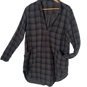 CP Shades Plaid Tunic Top Long Sleeve Pockets Cotton Gray Womens S Lagenlook - Picture 1 of 10