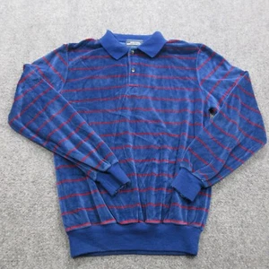 Vtg Mervyn's Shirt Mens Medium Blue Stripe Pullover Velvet Polo Long Sleeve 70s - Picture 1 of 12