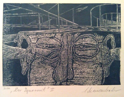 Holzstich Original DER IGNORANT HÖRT NICHTS von Robert Schanzenbacher - Bild 1 von 3