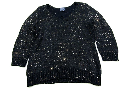 Suéter Chaps Classics Para Mujer Mediano Cuello en V Lentejuelas Doradas Ciudad Negro Informal Foto 1 de 4