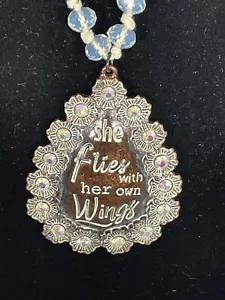 "She flies with her own Wings" Rhineston Beaded Leather Necklace 18" - Picture 1 of 2