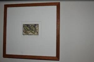 Rosemary Feit Covey "Baby Dragon" Hand-colored Woodblock Print 1979 Signed - Picture 1 of 11