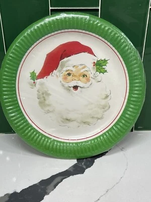 VINTAGE NOS Santa Clause 10 9" PLASTIC COATED PLATES C.A. REED - Image 1 of 2