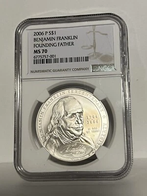 2006-P Benjamin Franklin Founding Father Commemorative Silver Dollar NGC MS70 - Image 1 of 2