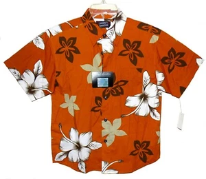 New Boy's Sz M Pineapple Connection Hawaiian Aloha Shirt Floral Cotton "Sample" - Picture 1 of 3