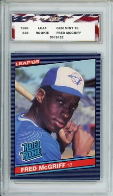 1986 Leaf #28 Фред Макгрифф AGC 10 Gem как новая карточка дебютанта Blue Jays Зал славы - Изображение 1 из 2