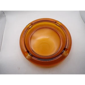 Vintage Amber Glass Ashtray Round Small Retro Tabletop Decor Holder 4 Notch - Picture 1 of 3