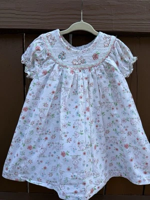 Smocked Floral Bunny Dress Bonnie Baby Rabbit Size 2T White Spring Easter - Image 1 of 4