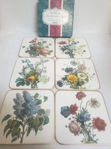 Set of 6 Coasters Pomology Botanical Cloverleaf in Box Cork Back United Kingdom - Picture 1 of 12