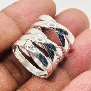 Multiple Layer Band Ring 925 Silver Statement Wrap Ring Long Large Ring Dainty - Picture 1 of 7