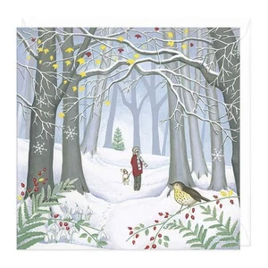 Whistlefish Woodland Walk Christmas Scene Card by Liz Thomas  Dog Bird Snow S152 - Picture 1 of 1