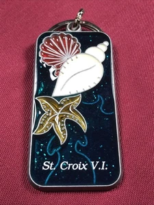 Vintage Schlüsselanhänger Emaille graviert Metall Muscheln, St. Croix, V.I. KOSTENLOSER VERSAND - Bild 1 von 10