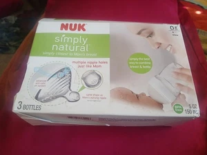 NUK Simply Natural 5 oz (150ml) 3 Baby Feeding Bottles 0+m Slow Flow NIP - Picture 1 of 11