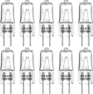 GY6.35 Light Bulbs, 120V 50W Crystal Clear Halogen Bulb 2 Pin, T4 JC Bi, 10 Pack - Image 1 of 4