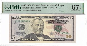 2004 $50 CHICAGO FRN. PMG SUPERB GEM Uncirculated 67 EPQ Banknote. - Picture 1 of 2