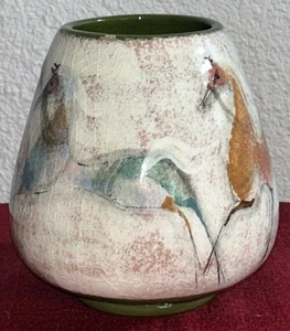 Mid Century Modern Polia Pillin Pottery Horses Vase Signed-Small Chip See Photo - Picture 1 of 10