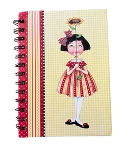Mary Engelbreit Red + White Polka Dot Girl With Sunflower Spiral Lined Journal - Picture 1 of 6