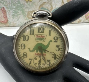 Vintage Sinclair Dino Gasoline Pocket Watch Green Dinosaur WORKS! - Picture 1 of 7