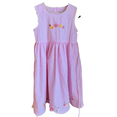 Emily West Pink Gingham Embroidered Dress Girls Size 12 Lightweight Sweet - Image 1 of 4