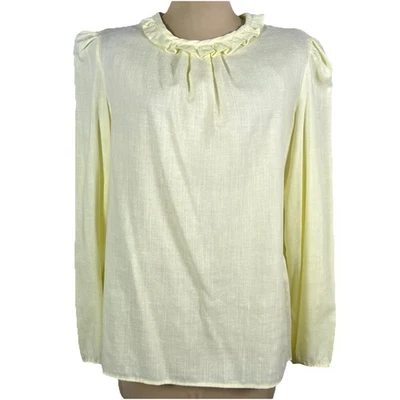 Blusa de Colección Años 70 JCPenney Fashions Amarillo Pálido Cuello con Volantes Manga Larga Foto 1 de 4