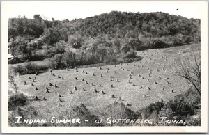 c1940s GUTTENBERG, Iowa RPPC Real Photo Postcard "INDIAN SUMMER" Farm Field - Picture 1 of 2