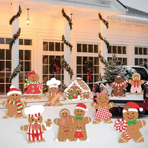 10Pcs Christmas Gingerbread Decorations Outdoor, Gingerbread Man Yard Signs with - Picture 1 of 12
